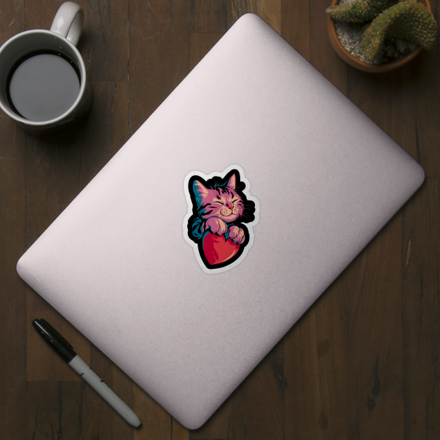 Cute Cat Hugging Valentine Heart Kitty Love Cat by ArtistTee ⭐⭐⭐⭐⭐